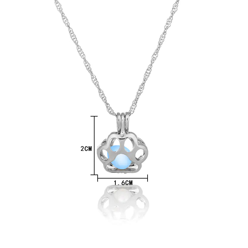 Glow in the Dark Dog Paw Pendant Necklace