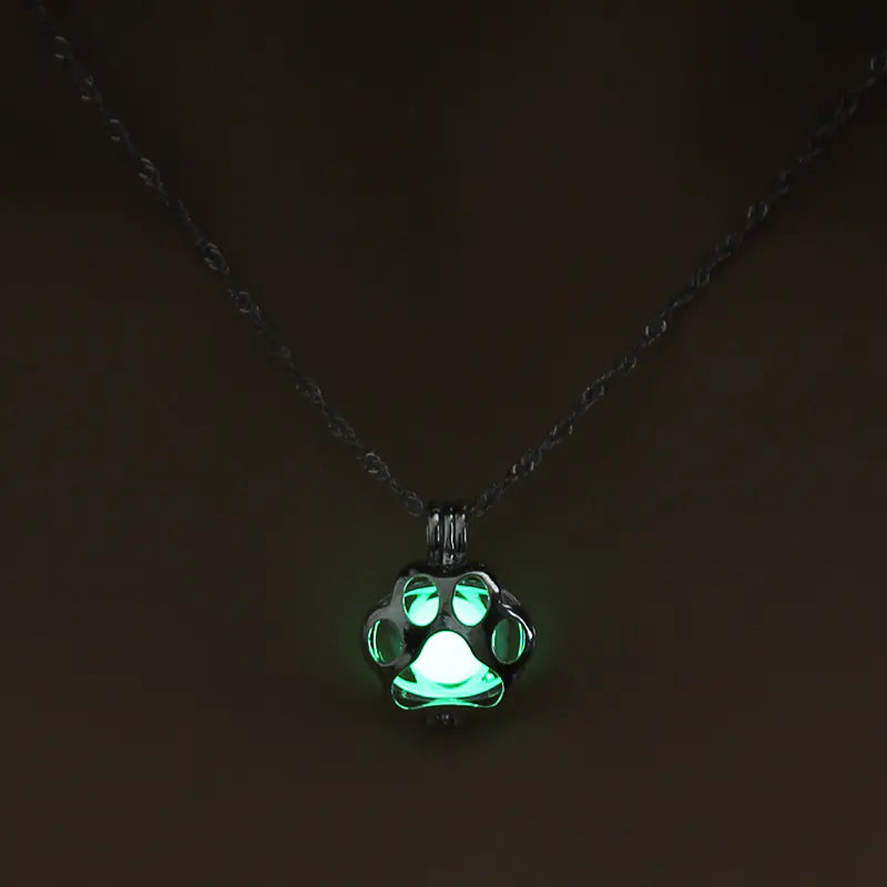 Glow in the Dark Dog Paw Pendant Necklace