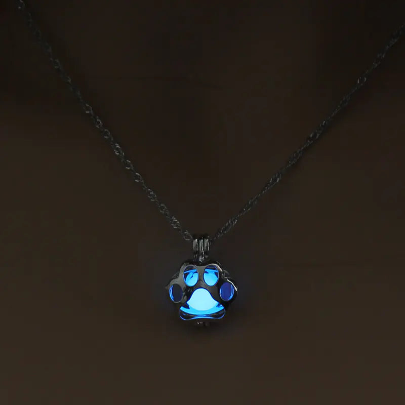 Glow in the Dark Dog Paw Pendant Necklace