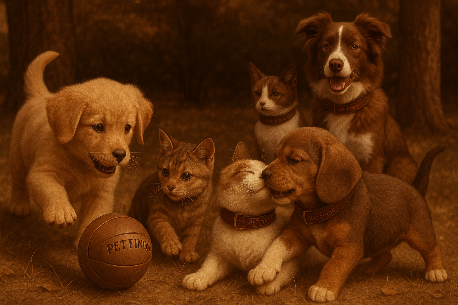 MAKE IT BROWN LIKE AESTHETIC AND THE BALL BRANDED WITH THE PET FINDS AND ALSO DOG COLLARS AND CAT COLLARS BRANDED WITH THE PET FINDS